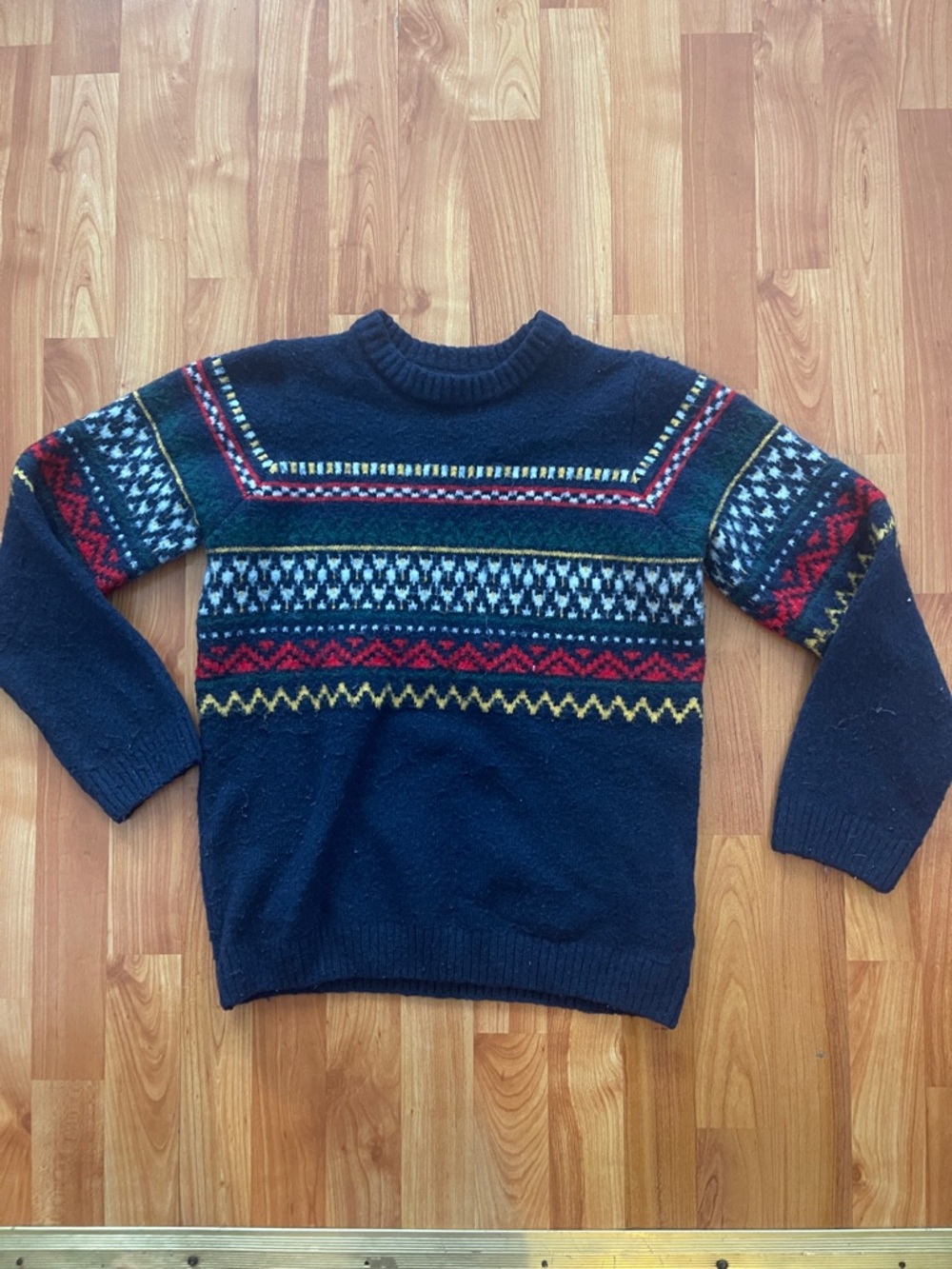 wonder nation Navy Crewneck Sweater with Fair Isle Stripes
